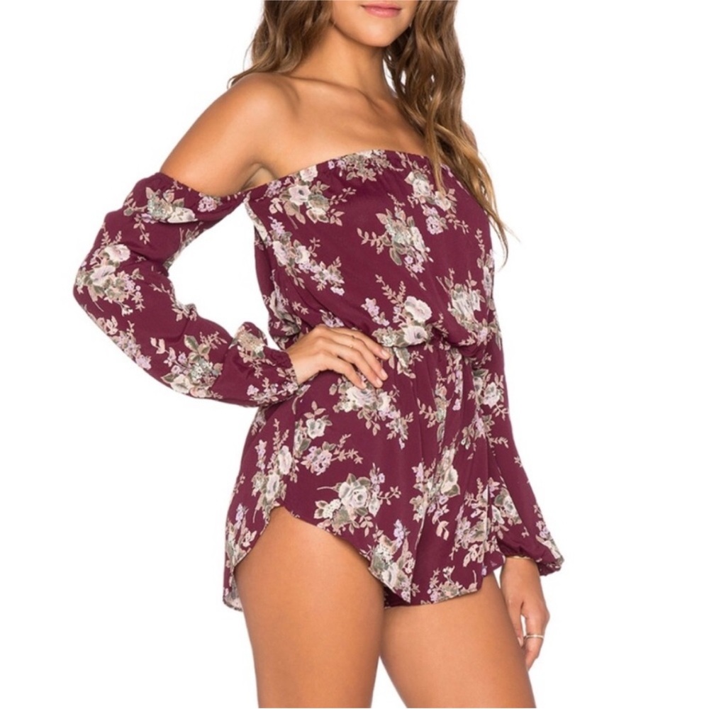 Flynn Skye / Planet Blue Burgundy Floral Romper